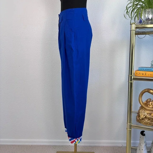 Art to Wear by Ken Done VNTG Blue High Waisted Pleated Tapered Pants Size Small - Picture 4 of 16
